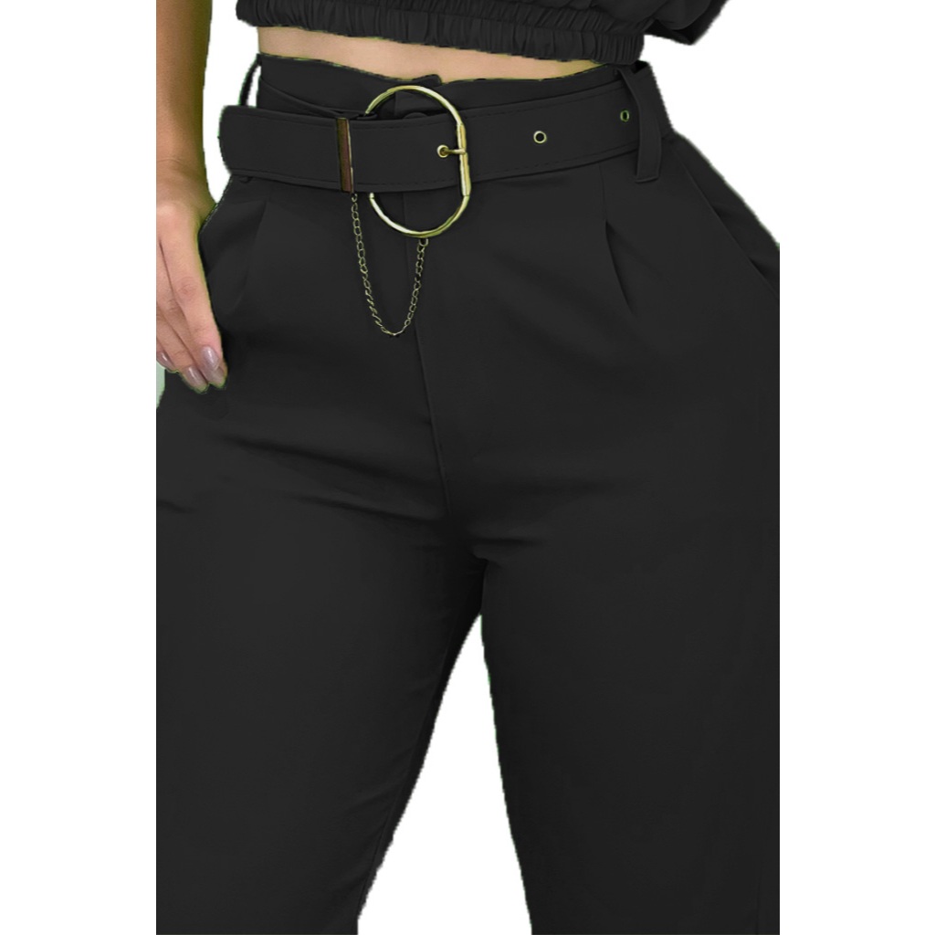 Calça Feminina Alfaiataria com Cinto Skinny cenoura luxo em Oferta na Shopee