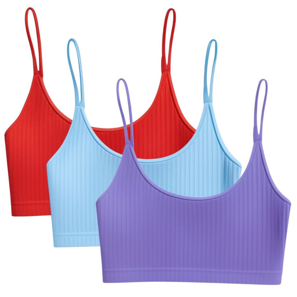 Kit 3 Top Canelado Alcinha Sem Bojo Feminino Academia Fitness Cropped Básico Confortável Liso Luxo
