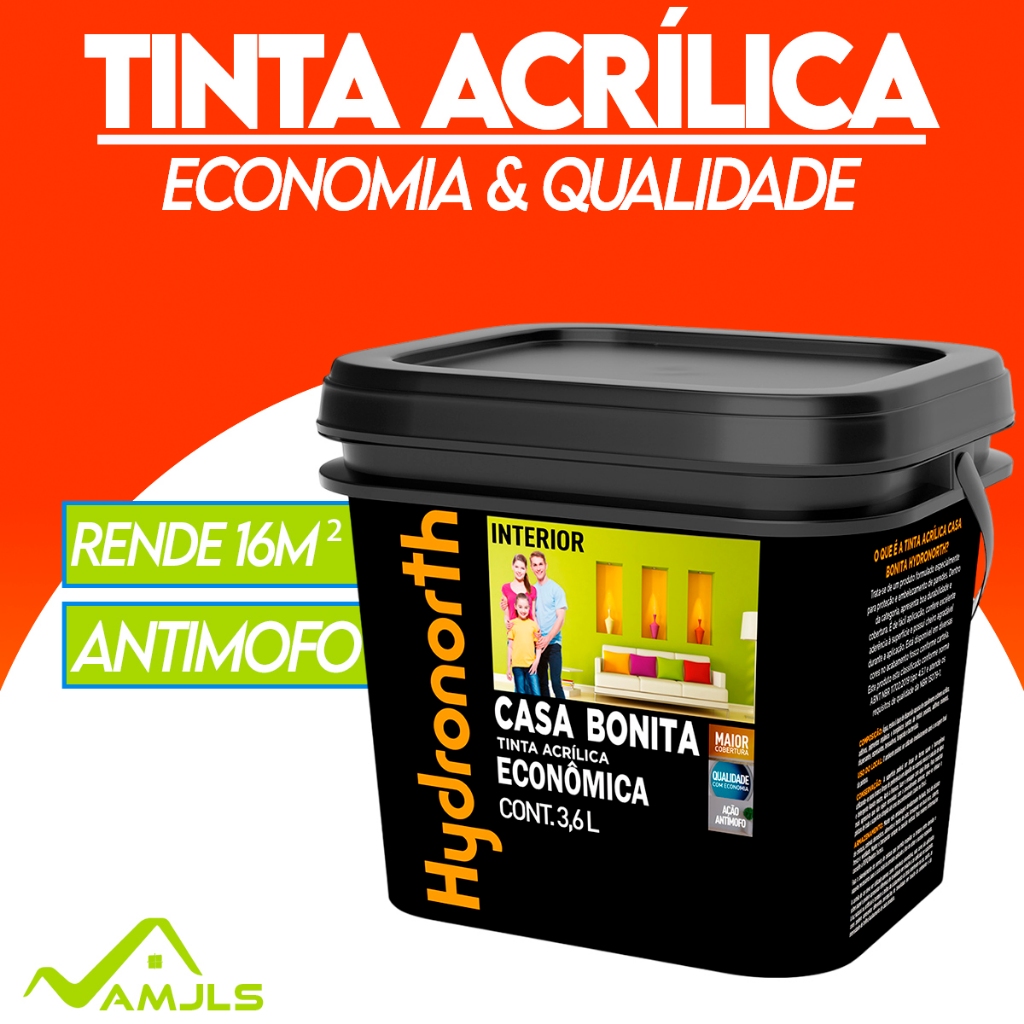 Tinta Acrílica de Acabamento Fosco 3,6 litros Parede Interior Anti Mofo HYDRONOR