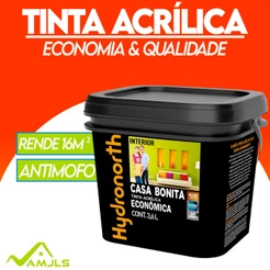 Tinta Acrílica de Acabamento Fosco 3,6 litros Parede Interior Anti Mofo HYDRONORTH Cores PROMOÇÃO