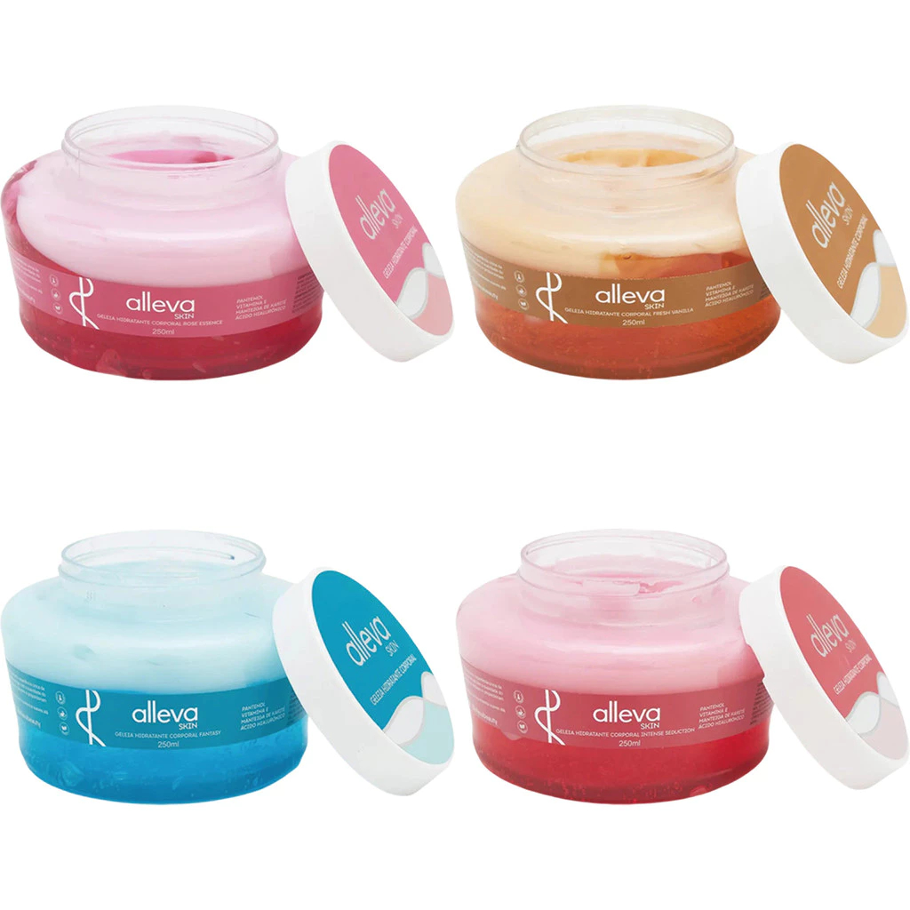 Geleia Hidratante Corporal Sabonete Esfoliante  Alleva Skin 250ml em Oferta na Shopee