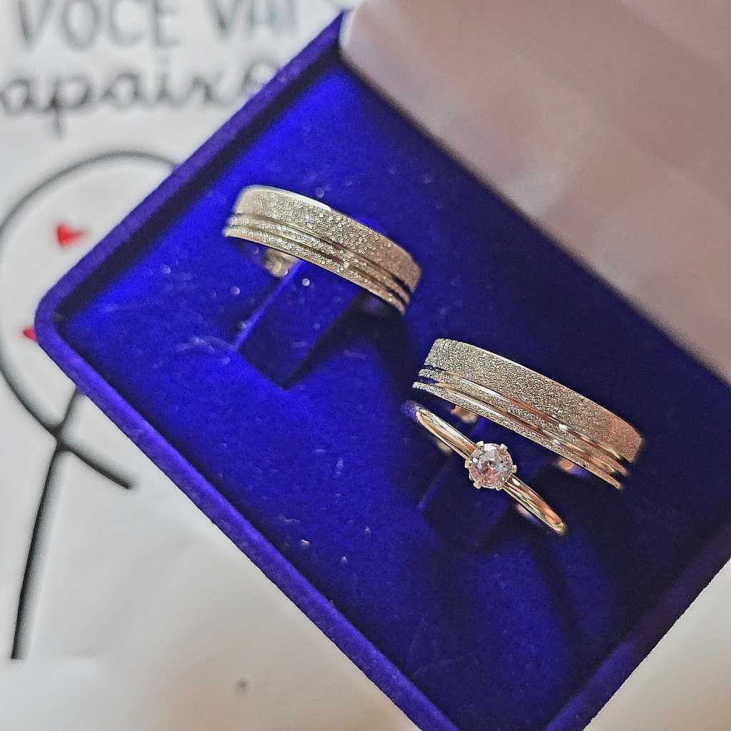Aliança de namoro prata diamantada 2 Friso banhado 925 anel de prata 6mm + Gravação COD-506