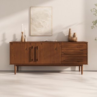 Balcão Aparador Moderno Madeira Pés Altos Castanho TECCA em Oferta na Shopee