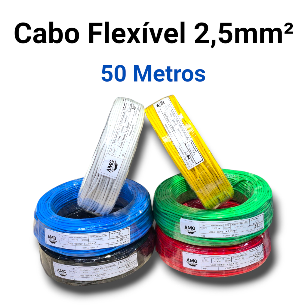 FIO CABO ELÉTRICO FLEXÍVEL 2,5mm² - 50 METROS