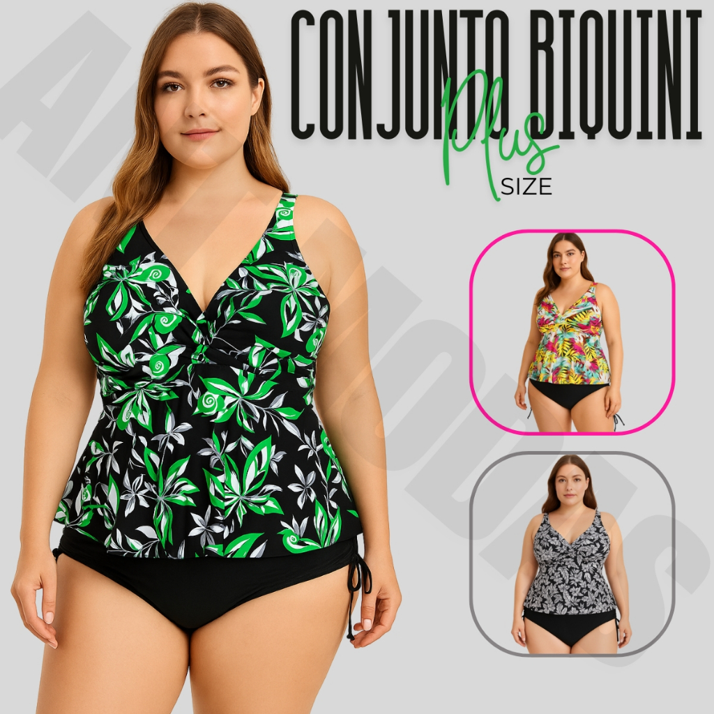 Biquine Plus Size 2 Peças Blusinha Batinha E Calçinha Biquini Tamanho Grande em Oferta na Shopee