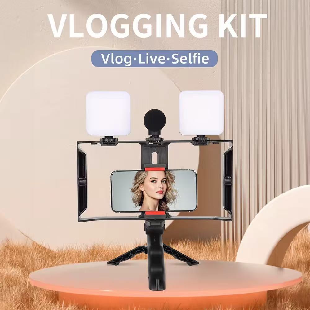 Kit Vlog Live Tripé Celular Suporte Led E Microfone Com controleVideo-Making MTG-3333