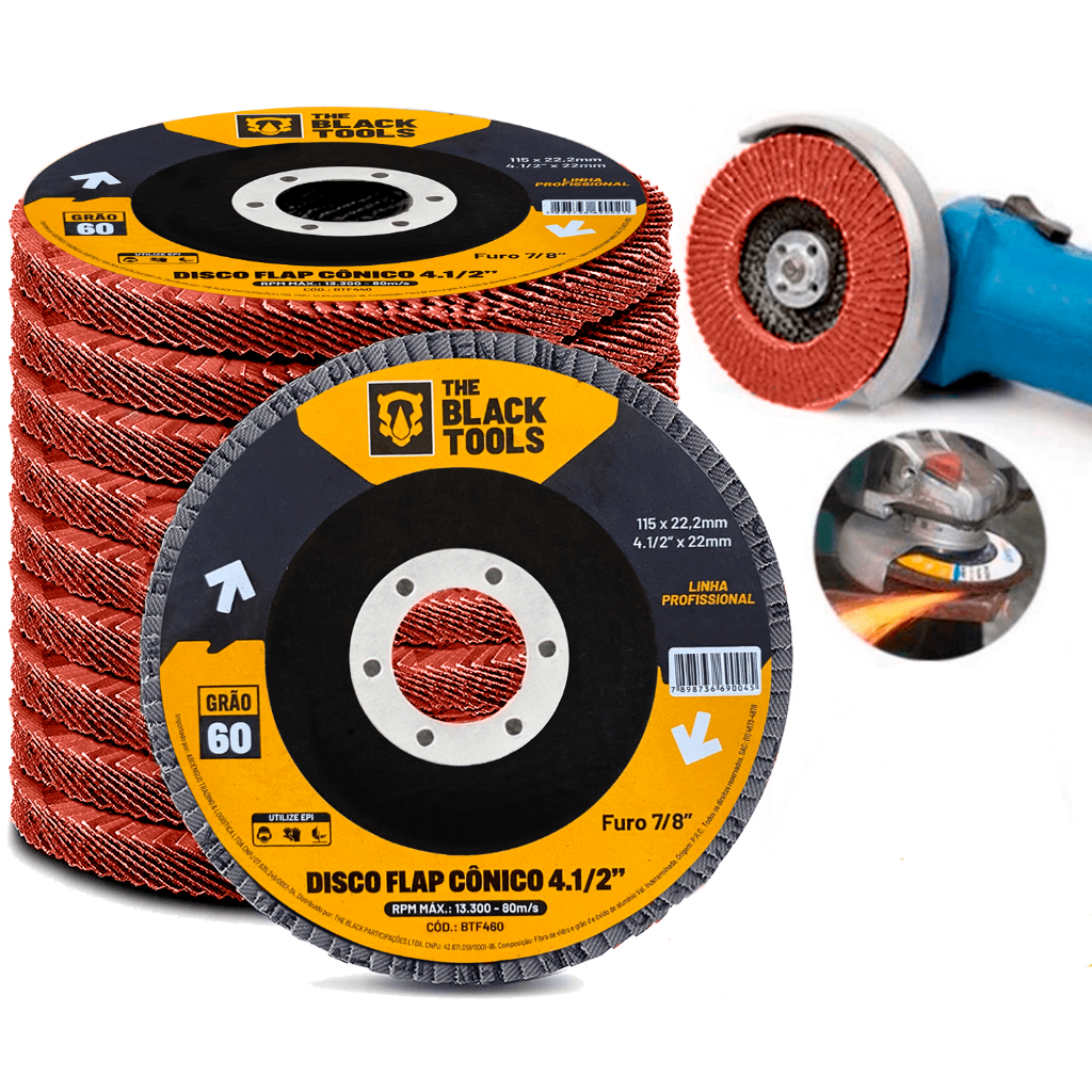 Kit De Discos De Lixa Flap 4.1/2 Grão 60 The Black Tools Com 20 Unidades - Home & Living