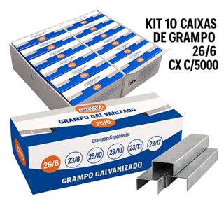 Kit 10 Caixas Grampo 26/6 Galvanizado com 5.000 Unidades Cada Ideal Escritório Comercio Escolas em Oferta na Shopee