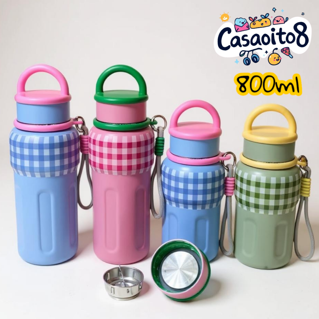 Garrafa Térmica Fofo Inox 800ml/600ml Parede Dupla SUS316 com Acabamento em Silicone Antivazamento em Oferta na Shopee
