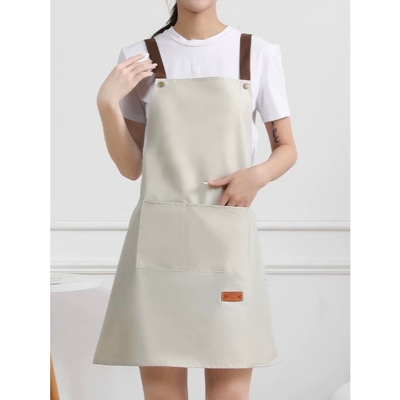 Avental de Cozinha Impermeável Com Bolsos Estilo Barbeiro Garçom Chef Profissional Unissex