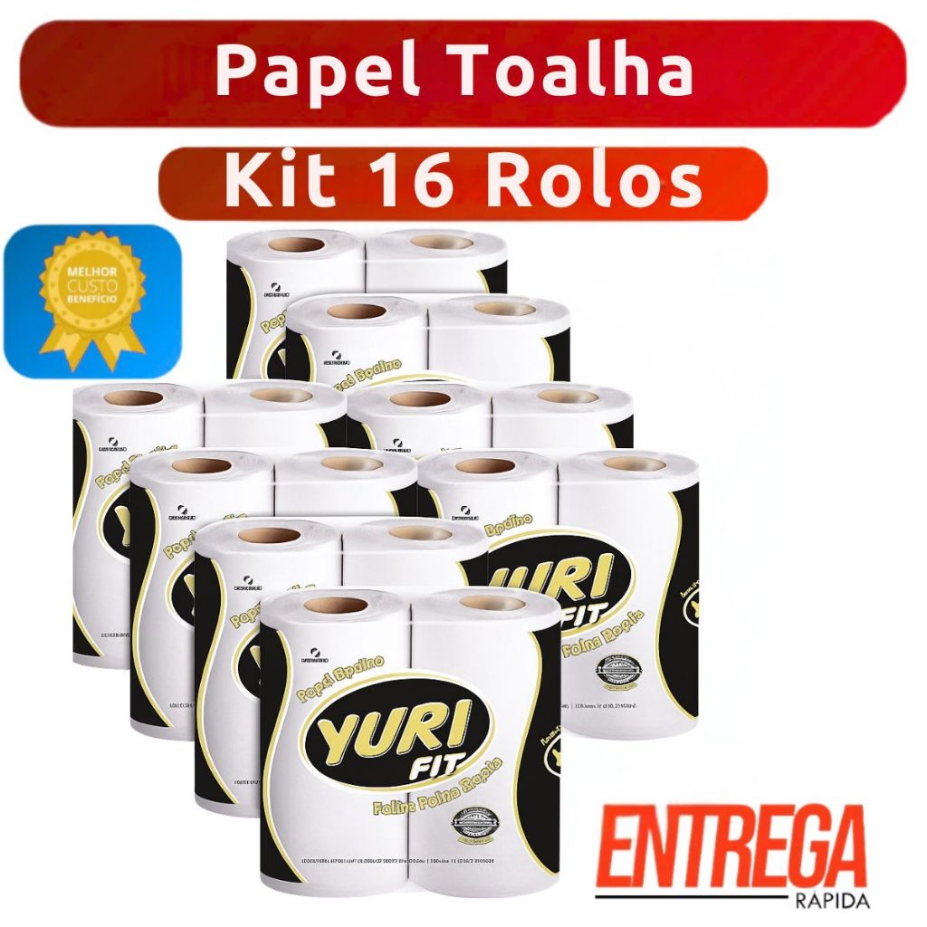 Kit com 16 Rolos de Papel Toalha Branco Yuri Fit para Cozinha – Alta Absorção, Resistência em Oferta na Shopee