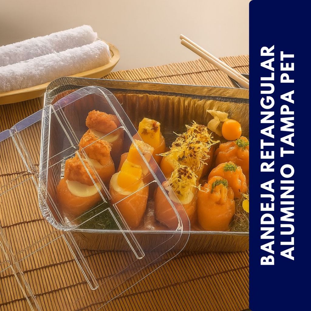 Marmita Descartável Alumínio 750ml com Tampa PET Retangular