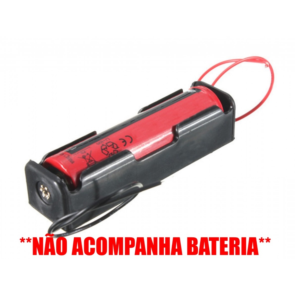 Suporte Para 1 Bateria 18650 – Case Com Rabicho -Suporte para 1 Bateria 18650 com Fios – 3,7V / 4,2V