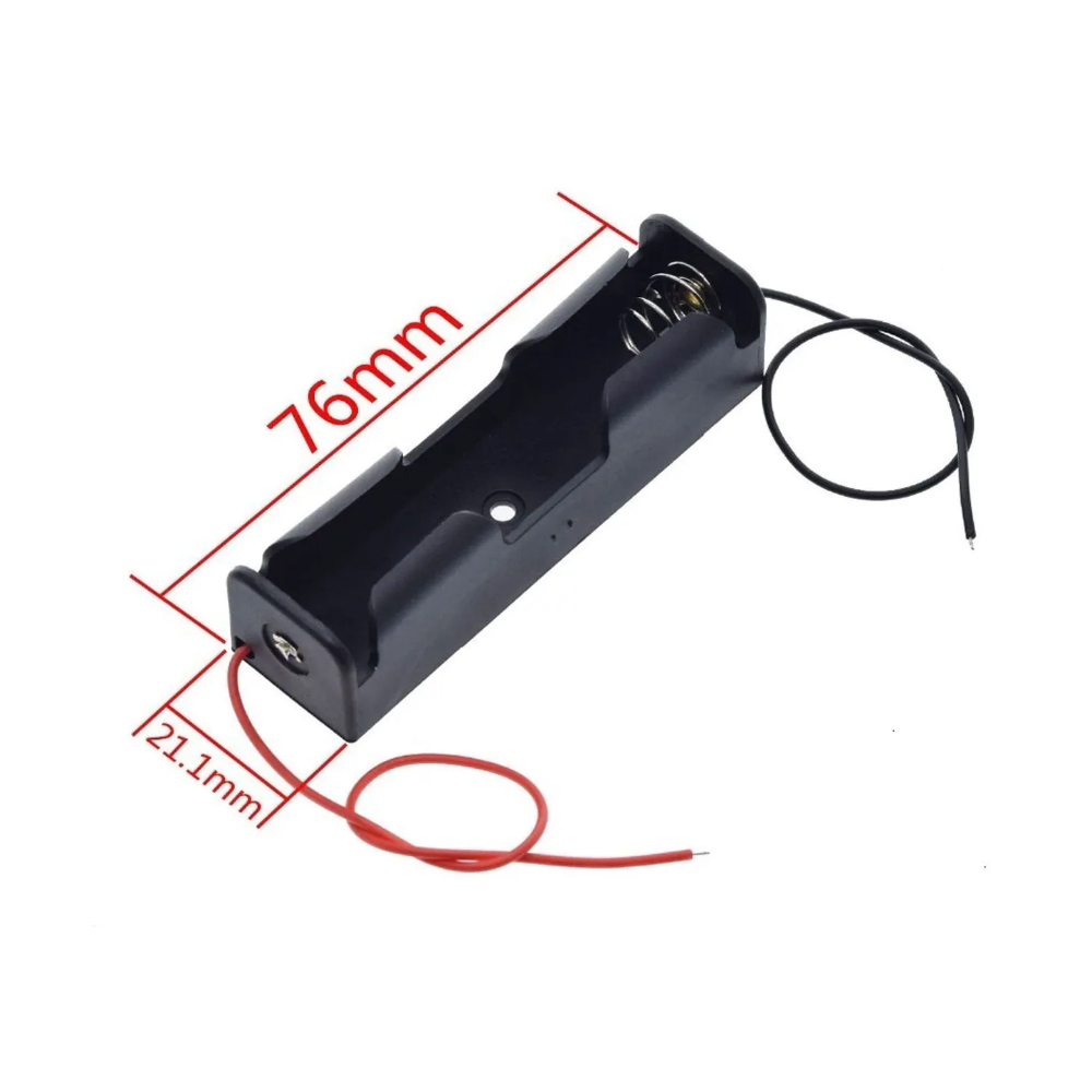 Suporte Para 1 Bateria 18650 – Case Com Rabicho - Suporte para 1 Bateria 18650 com Fios  3,7V / 4,2V