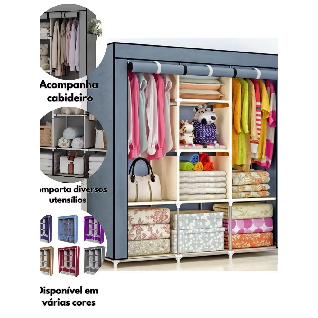 Guarda Roupa Dobrável Organizador De Roupas Portátil com Ziper Armário de Roupa Multifuncional