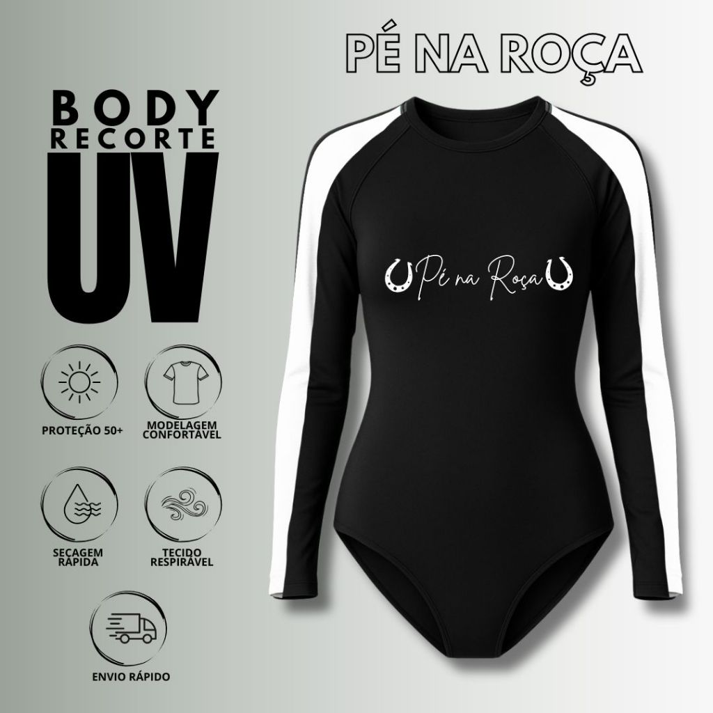 Pé na Roça Body UV RECORTE MANGA LONGA proteção solar cavalgada rodeios cod343 SILK803