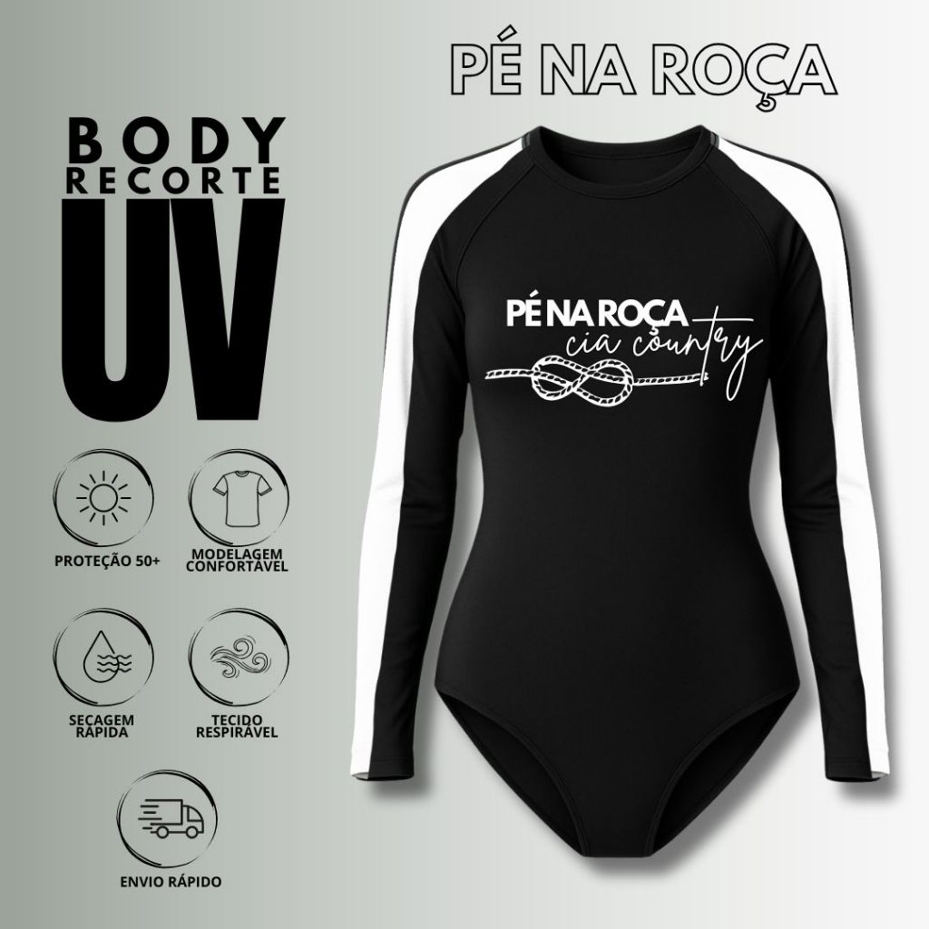 Pé na Roça Body UV RECORTE MANGA LONGA  proteção solar cavalgada rodeios cod343 SILK807