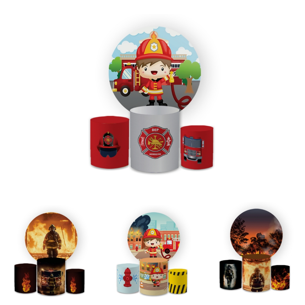 Kit Capas Festivas Para Painel e Cilindros Bombeiro Aniversario Decoração Lançamento em Oferta na Shopee