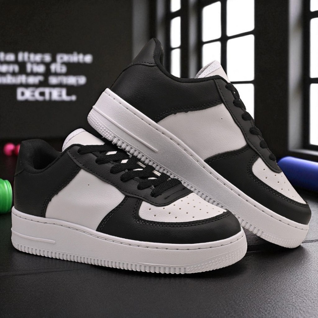 Tênis em Couro Preto Branco Academia 34-43 Feminino Masculino Confortável Passeio Casual Dia a Dia Palmilha EVA