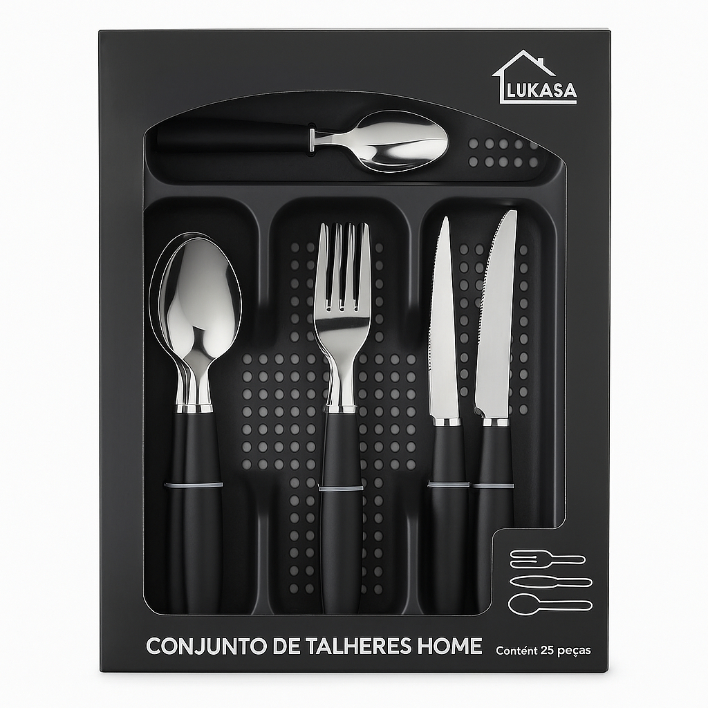 Kit Talheres 25 Pecas Porta Talher