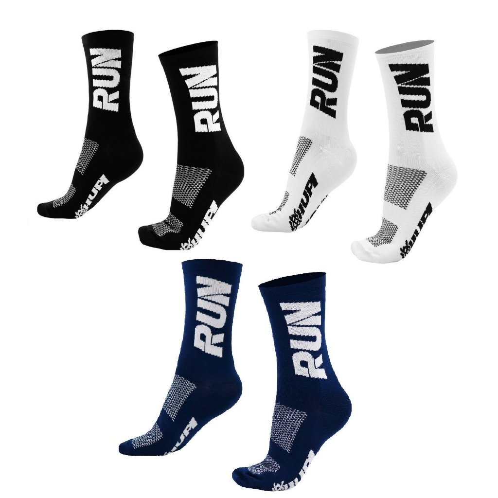 Kit 03 Pares Meia Corrida HUPI Run Preto Branco e Azul, Tamanho 36-42