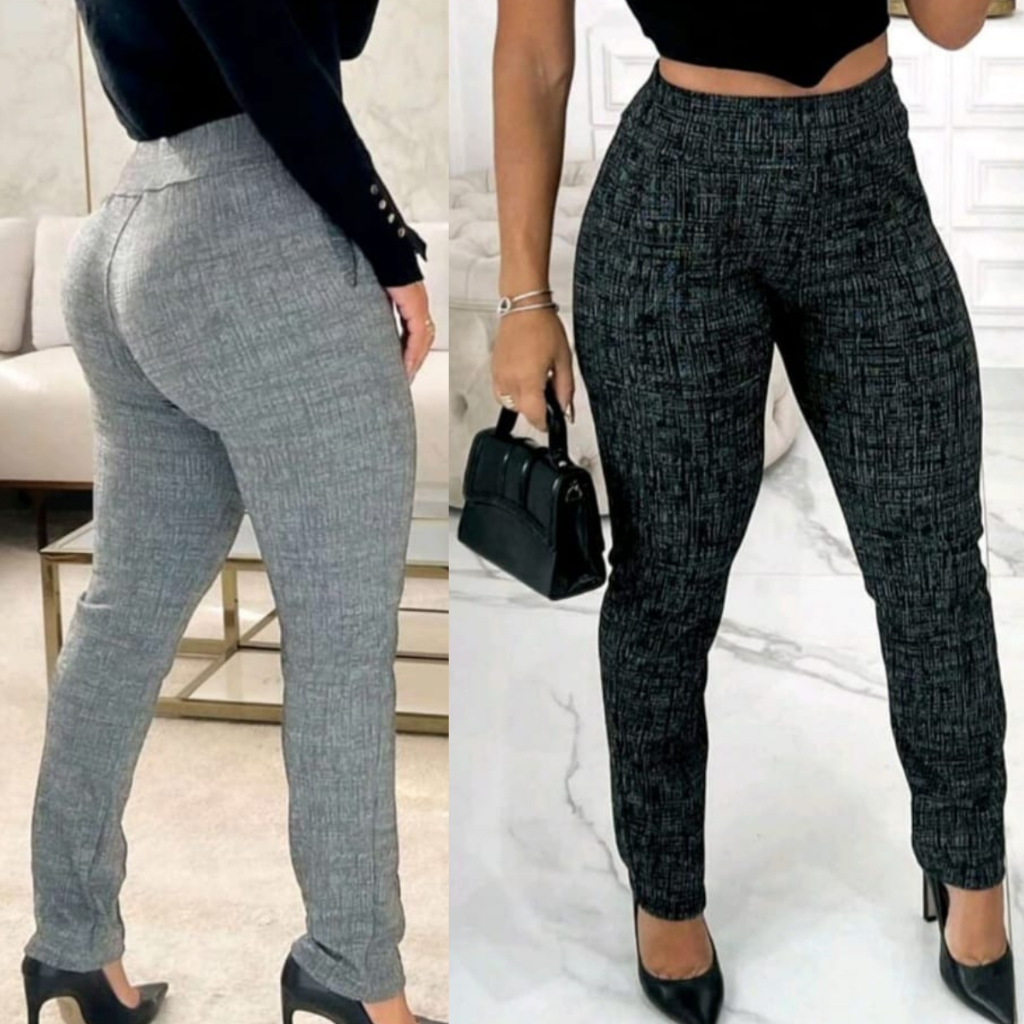 Calça skinny jacquard xadrez feminina Com cintura alta Tecido Jacard Mulher em Oferta na Shopee