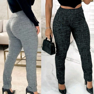 Calça skinny jacquard xadrez feminina Com cintura alta Tecido Jacard Mulher em Oferta na Shopee