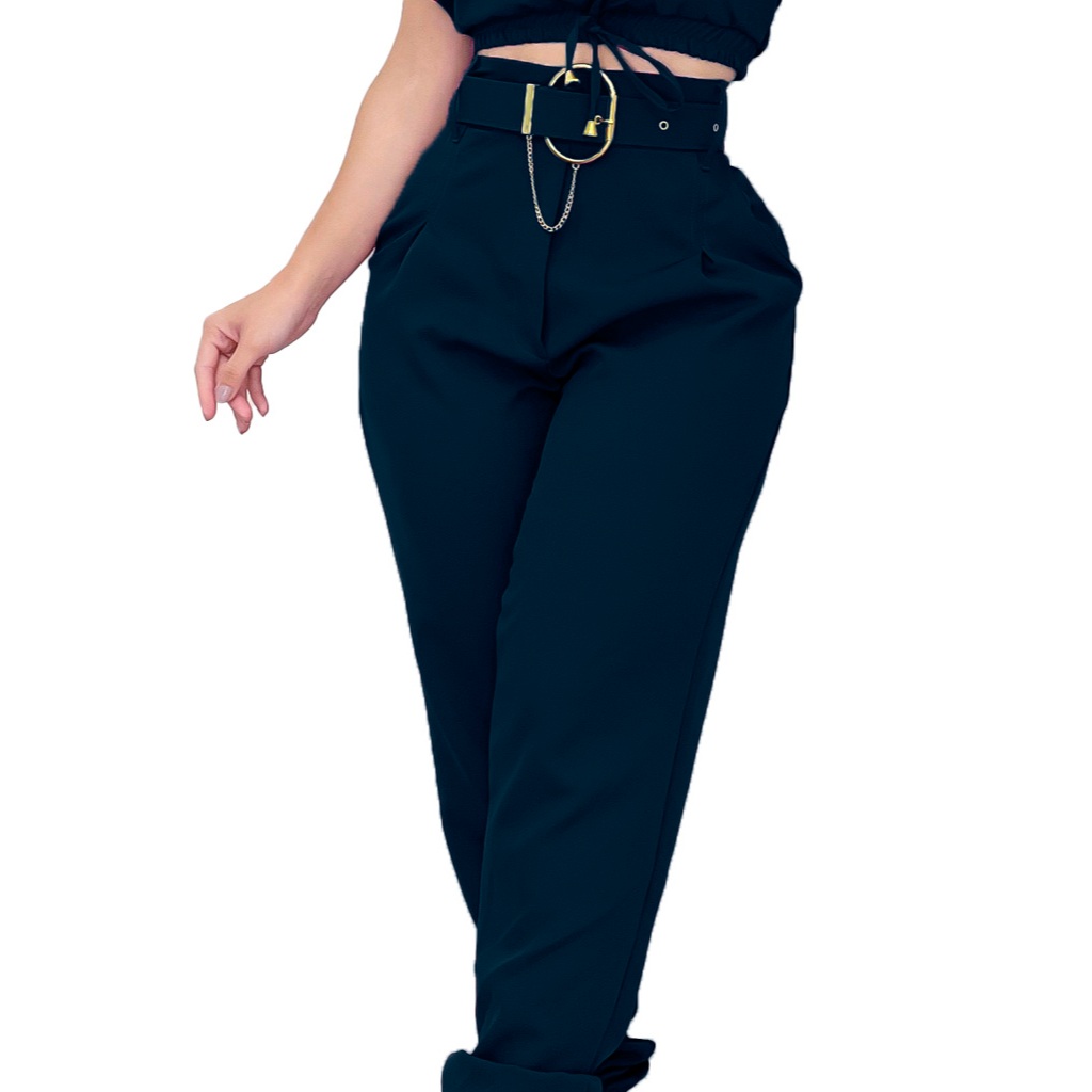 Calça Alfaiataria com Cinto Cenoura Skinny em Oferta na Shopee