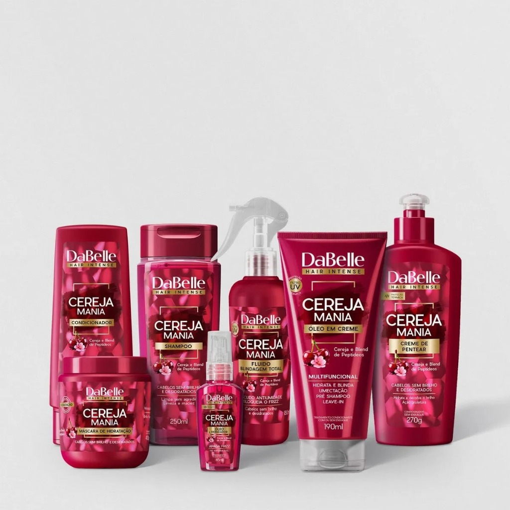 Dabelle Kit Cereja Mania Shampoo Condicionador Fluido Óleo em Creme Máscara Óleo 45ml Creme de Pentear — R$ 119,59 em Shopee