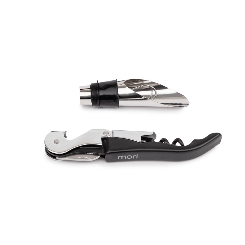 Kit Saca Rolhas 2 Peças - Saca Rolhas e Bico Dosador Aço Inox -  com embalagem elegante!!