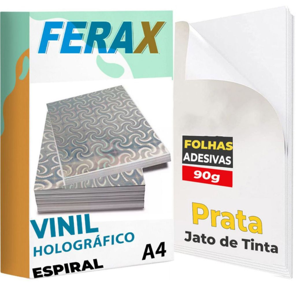 Vinil Adesivo Holográfico Espiral Ferax Folhas papel vinil A4 Impressora Jato de Tinta Prova D'água