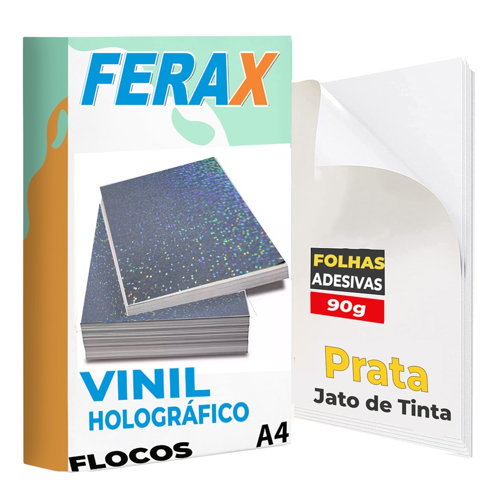 Vinil Adesivo Holográfico Flocos Ferax - Folhas papel vinil A4 Impressora Jato de Tinta Prova D'água