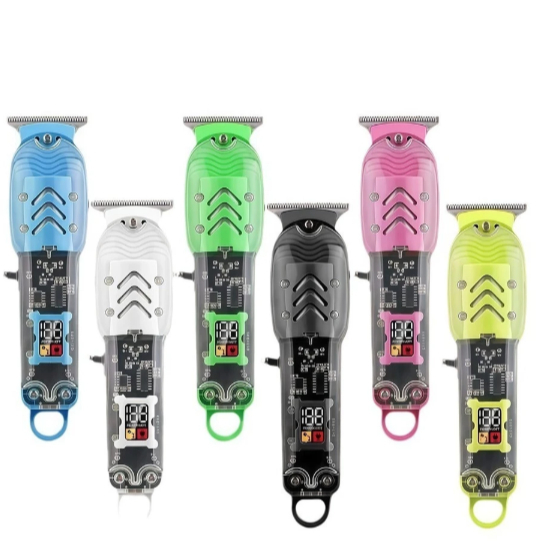Cortador de Cabelo Profissional Sem Fio com Display LCD Inteligente e Barbeador Transparente para Homens