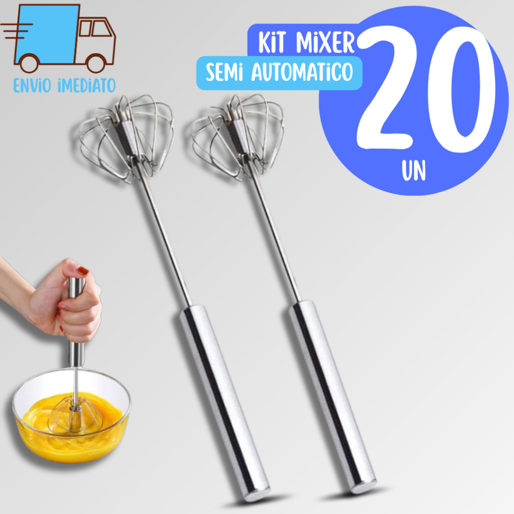 Kit 2 Batedor De Ovos Clara Neve Fouet Misturador Mixer SemiAutomático Manual Giratório Profissional