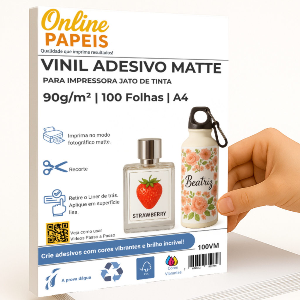 Vinil Adesivo Matte A4 90G A Prova d'água 100 Folhas Fosco Impressora Jato Tinta