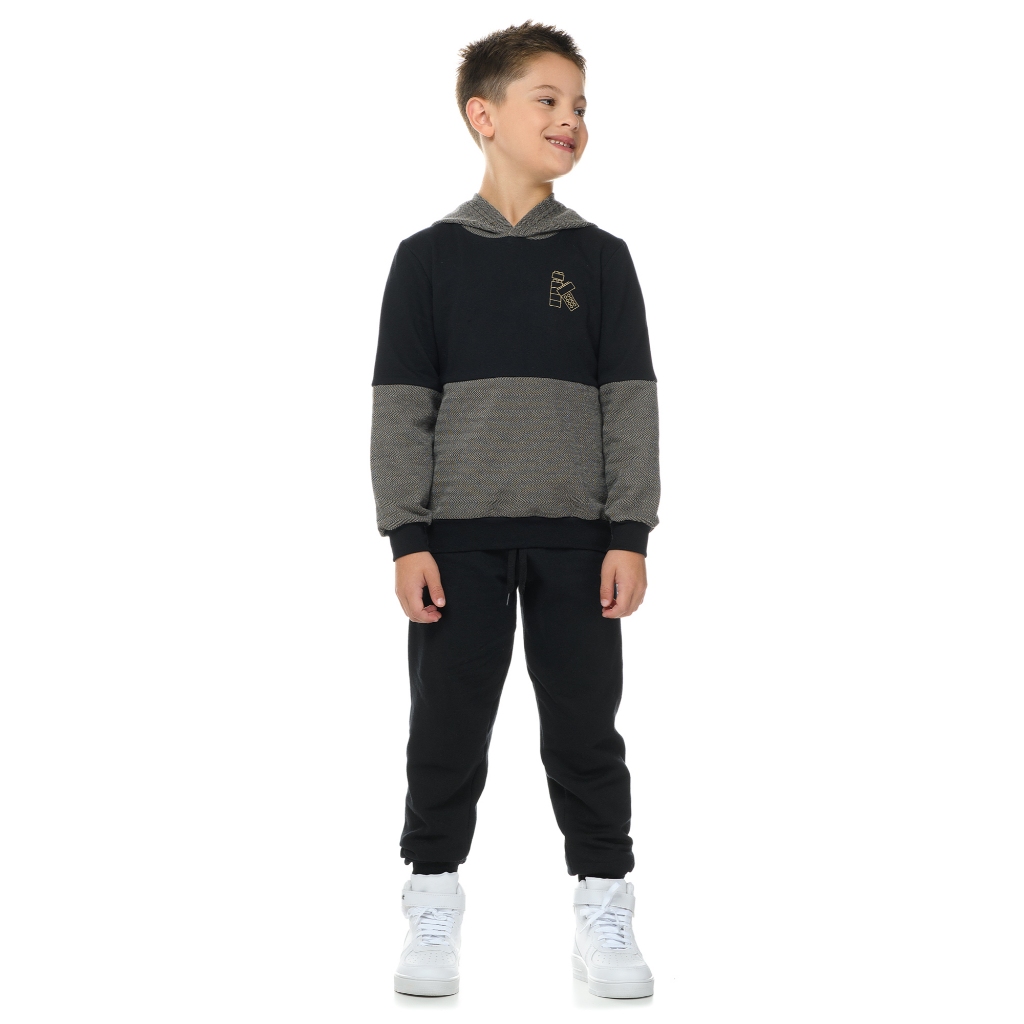 Conjunto Infantil Masculino com Capuz - Moletom com Recorte em Malha Eco + Calça Jogger | 4 a 8 anos em Oferta na Shopee