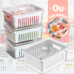Kit Pote Organizador de Geladeira Com Escorredor Cesto Tampa Multiuso Alimentos Verdura Vegetais OU