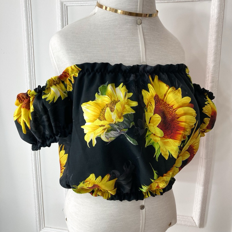 Cropped Girassol Floral Ciganinha Blusa Feminina