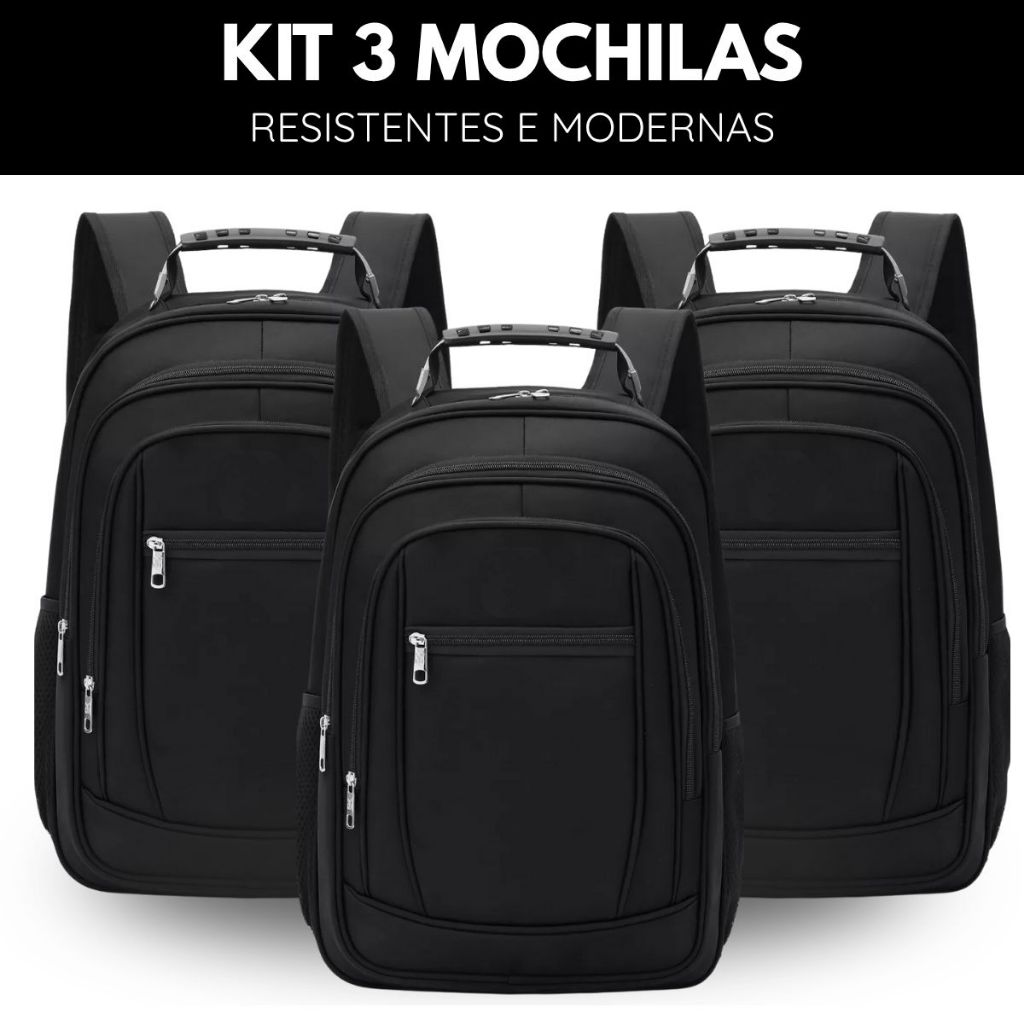 Mochilas Grandes Reforçadas (Kit com 3) – Escolares ou para Trabalho com Cabo de Aço