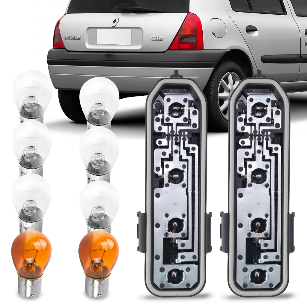 Kit Circuito Lanterna Traseira Clio 96 a 02 + Lâmpadas Completo