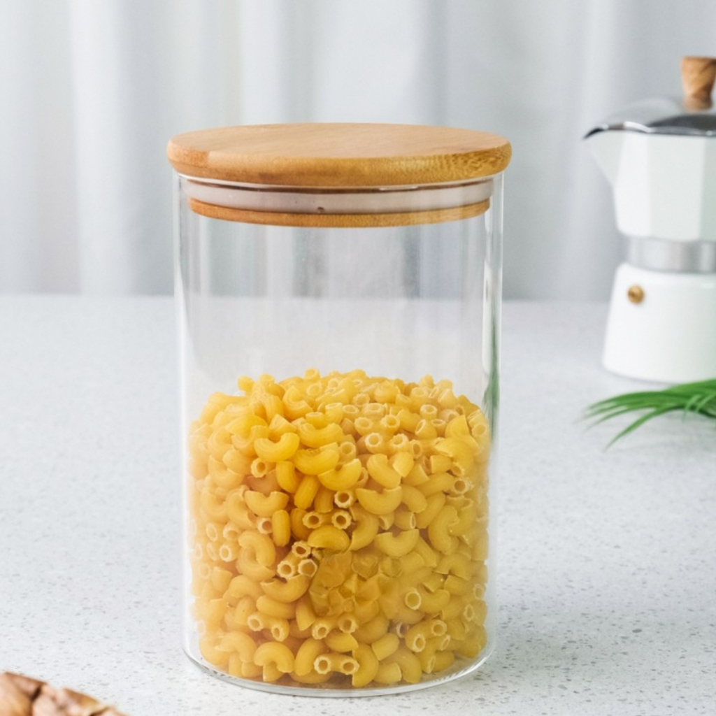 Pote de Vidro transparente Hermético Porta Mantimentos com Tampa de Bambu LEHAVI 900ML