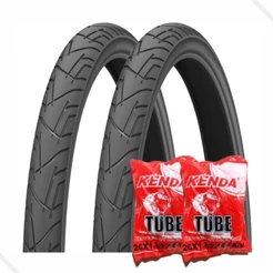 KIT PAR DE PNEU PRAIEIRO 26X1.95 + CAMARA 26 KENDA SLICK Preto 50-559 ARO 26 Mountain Bike MTB