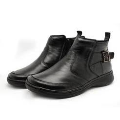 Bota Preta feminina botinha couro legitimo social cano curto confortável ortopédica larga pes largos