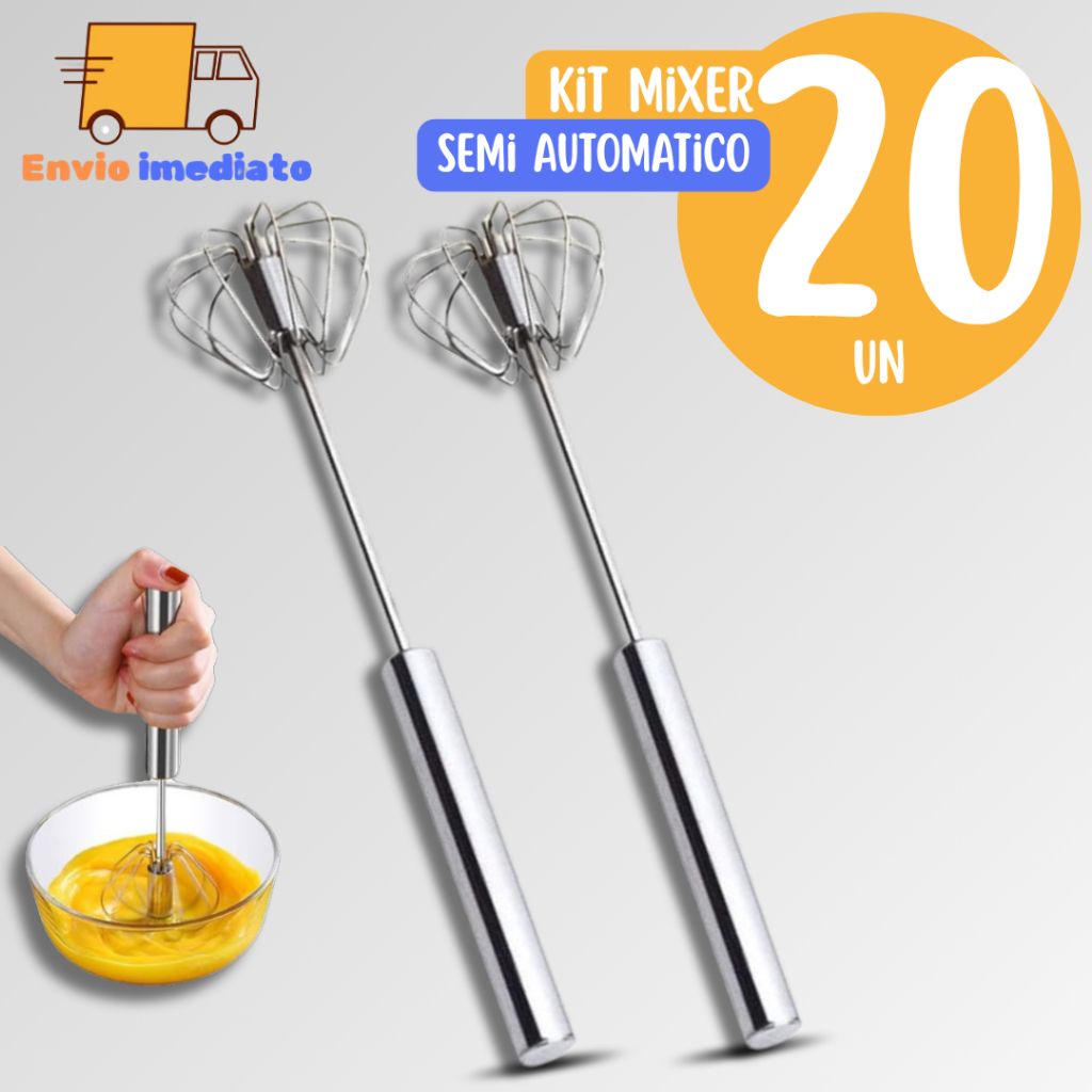 2 Batedor De Ovos Clara Neve Fouet Misturador Mixer Semi Automático Manual Giratório Profissional