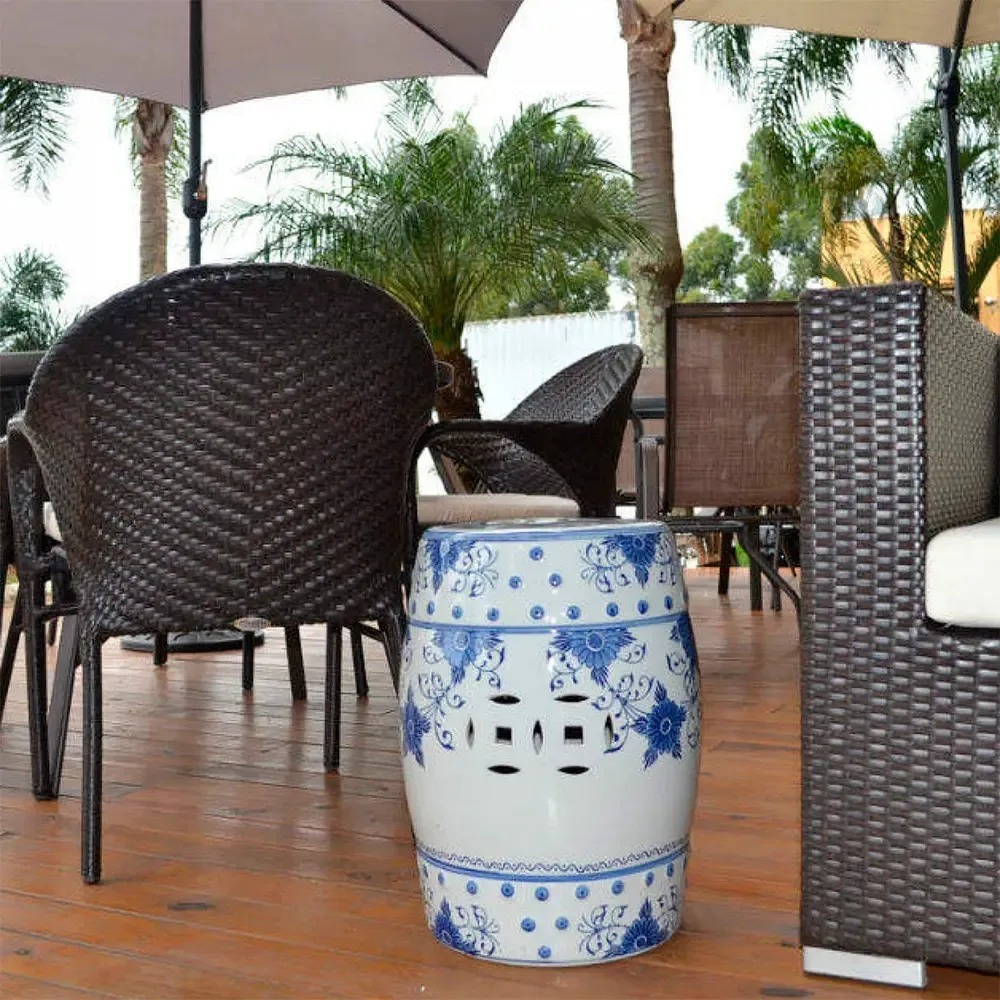 Puff Cerâmico Seat Garden Banqueta Jardim Oriental Decoração