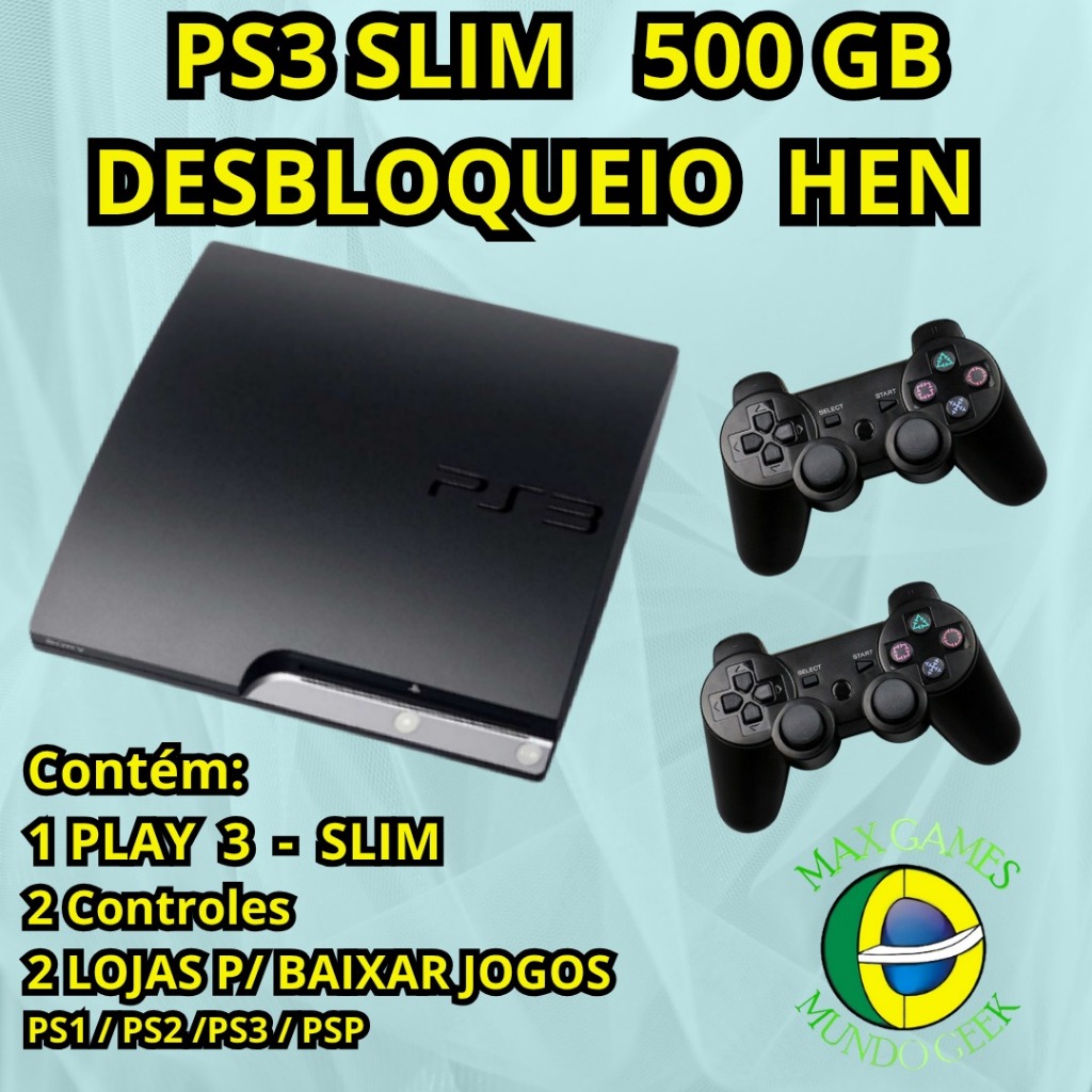 PlayStation 3 Slim 500 Gb *h e N* 2 Controles S Envio Fotografado Sony --ps3