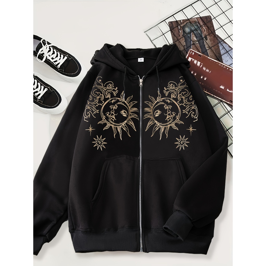 Moletom  Zíper Sol & Lua Místico Grunge Moda Alternativa Esotérica Estilosa