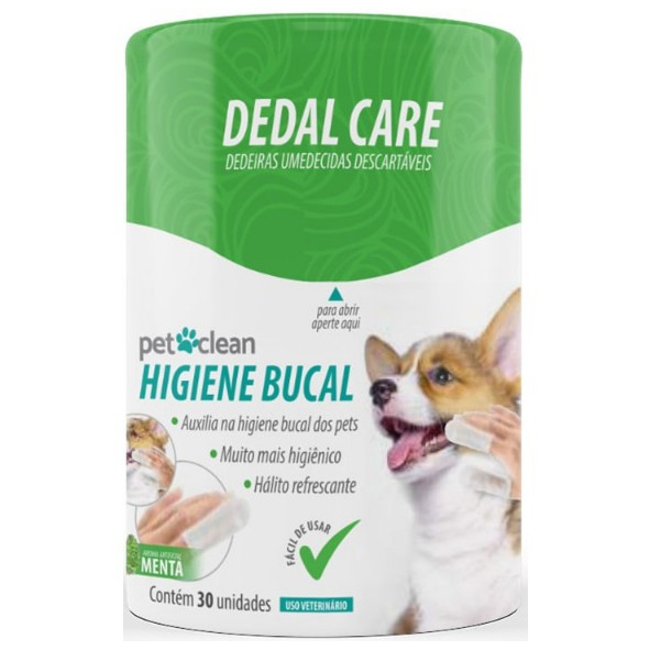Dedal Care Pet Higiene Bucal Para Cães Gatos C/ 30un. Menta