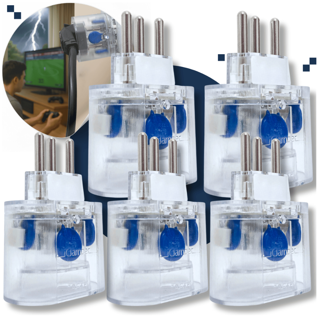 Kit 05 Protetor iClamper Pocket 3 Pinos 10A Proteção Contra Surtos Oscilações Quedas Picos Anti Raio