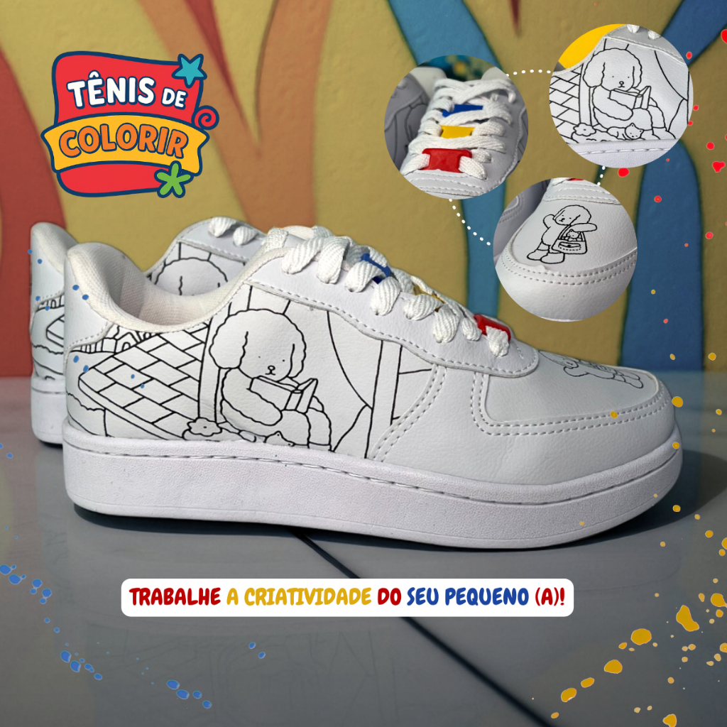 Tênis de Colorir Infantil - Conforto e Diversão - Menina Menino - Escola, Passeio e DIVERS...